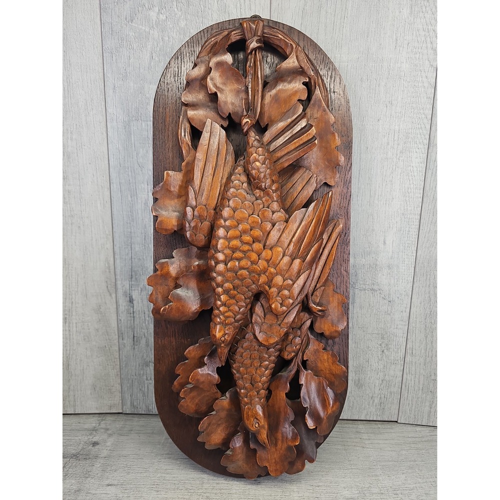 Wow Antique Black Forest Wall Plaque Hunting Pheasants Trophy 22" X 9.25"